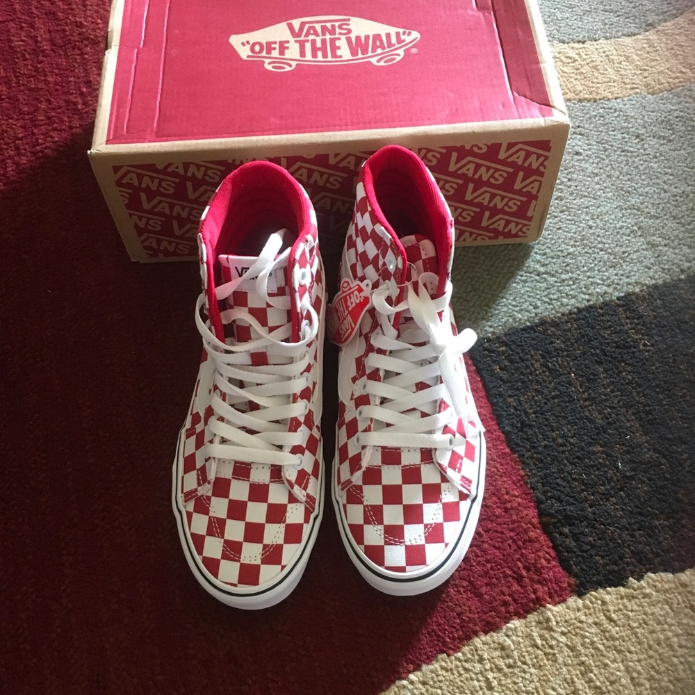 Vans Red and White Checkered High-Tops